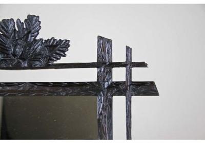 Rustic Black Forest Mirror Hand Carved With Oak Leaves Austria Circa 1880