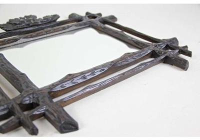 Rustic Black Forest Mirror Hand Carved With Oak Leaves Austria Circa 1880