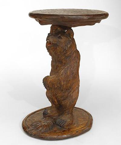 Rustic Black Forest Style 20th Cent Walnut End Table