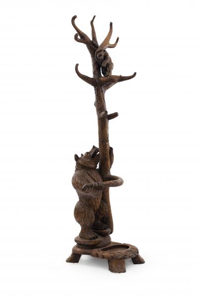 Rustic Black Forest Style Walnut Bear Hatrack