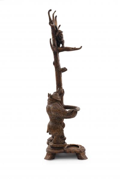Rustic Black Forest Style Walnut Bear Hatrack