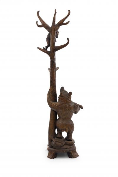 Rustic Black Forest Style Walnut Bear Hatrack