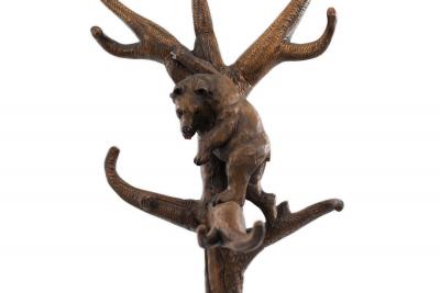 Rustic Black Forest Style Walnut Bear Hatrack
