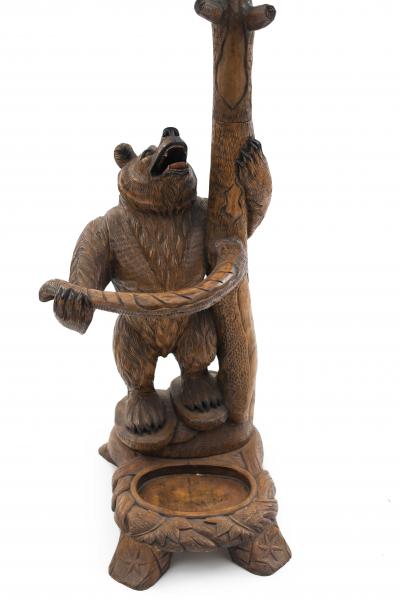 Rustic Black Forest Style Walnut Bear Hatrack