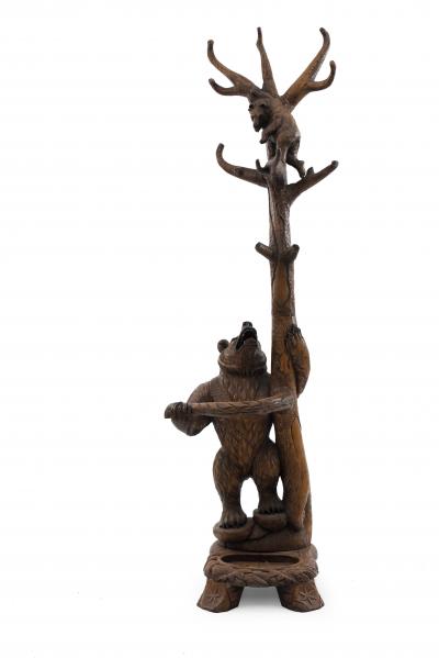Rustic Black Forest Style Walnut Bear Hatrack