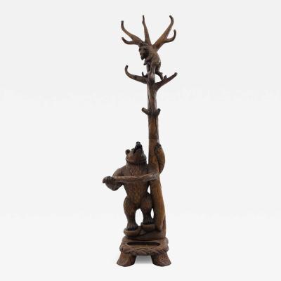 Rustic Black Forest Style Walnut Bear Hatrack