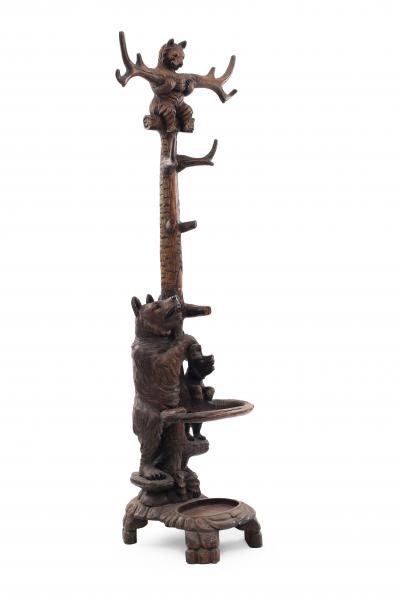 Rustic Black Forest Style Walnut Bear Hatrack
