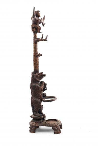 Rustic Black Forest Style Walnut Bear Hatrack