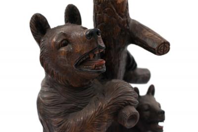 Rustic Black Forest Style Walnut Bear Hatrack