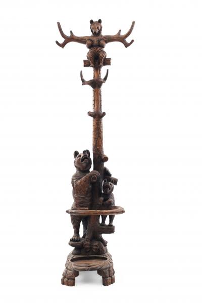 Rustic Black Forest Style Walnut Bear Hatrack
