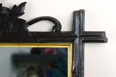 Rustic Black Forest Wall Mirror 19th Century Handcarved Germany ca 1870