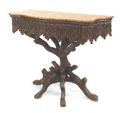 Rustic Black Forest Walnut Marble Console Table