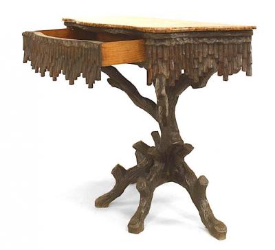 Rustic Black Forest Walnut Marble Console Table