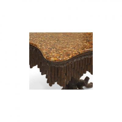 Rustic Black Forest Walnut Marble Console Table