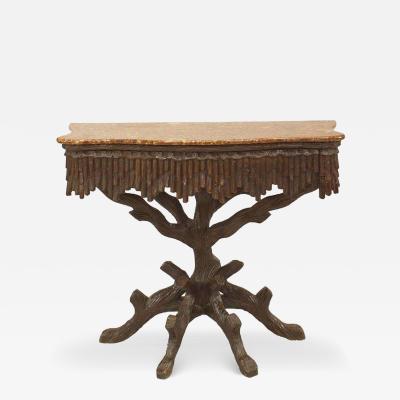 Rustic Black Forest Walnut Marble Console Table