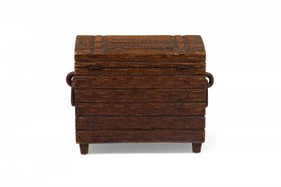 Rustic Black Forest Wood Trunk with Hand Carved Exterior and Ring Handles