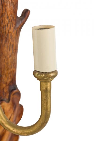Rustic Black Forest Wood and Brass Wall Sconce