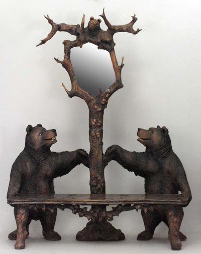 Rustic Black Forest style Carved Walnut Settee