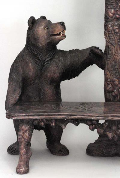 Rustic Black Forest style Carved Walnut Settee
