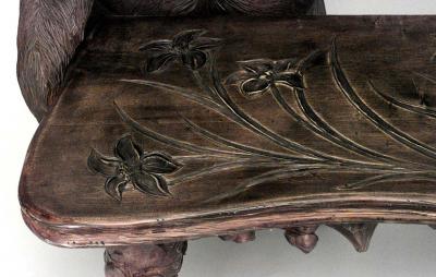 Rustic Black Forest style Carved Walnut Settee