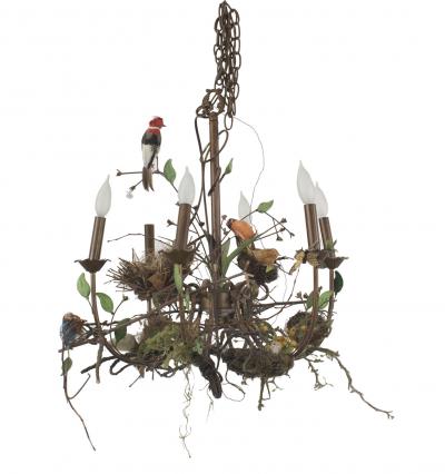 Rustic Brass Foliate Bird Chandelier