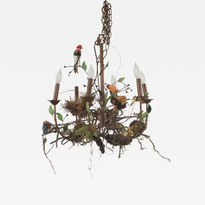 Rustic Brass Foliate Bird Chandelier