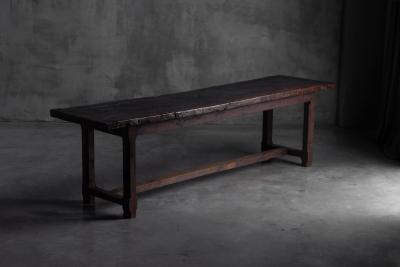 Rustic Brutalist Farm Table in Solid Oak France Early 20th Century