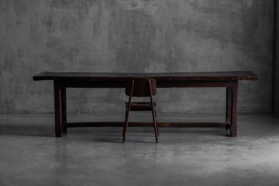 Rustic Brutalist Farm Table in Solid Oak France Early 20th Century