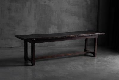 Rustic Brutalist Farm Table in Solid Oak France Early 20th Century