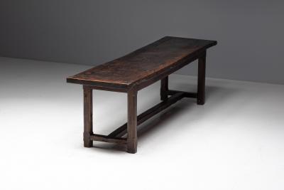 Rustic Brutalist Farm Table in Solid Oak France Early 20th Century