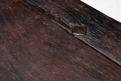 Rustic Brutalist Farm Table in Solid Oak France Early 20th Century