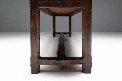 Rustic Brutalist Farm Table in Solid Oak France Early 20th Century