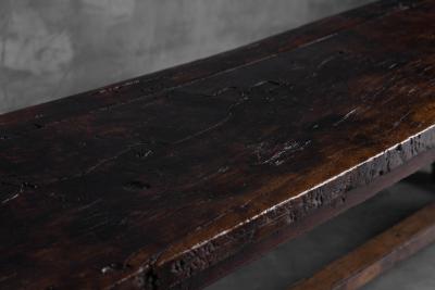 Rustic Brutalist Farm Table in Solid Oak France Early 20th Century