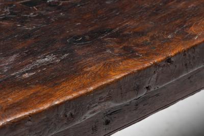 Rustic Brutalist Farm Table in Solid Oak France Early 20th Century