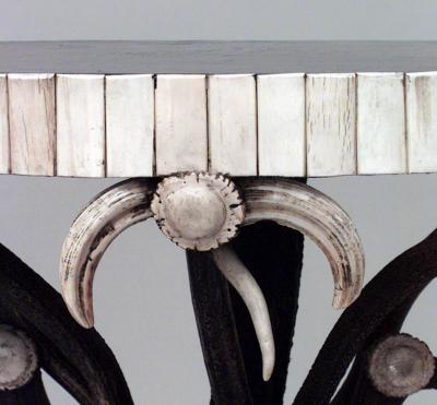 Rustic Continental Antler Design and Ebonized Half Round Console Table