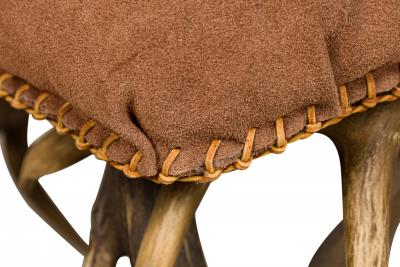 Rustic Continental Antler and Mauve Pink Suede Arm Chair