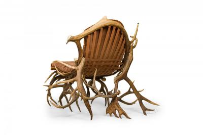 Rustic Continental Antler and Mauve Pink Suede Arm Chair