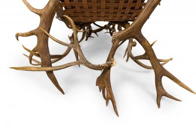 Rustic Continental Antler and Mauve Pink Suede Arm Chair