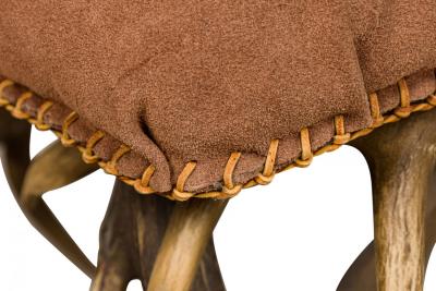 Rustic Continental Antler and Mauve Pink Suede Arm Chair