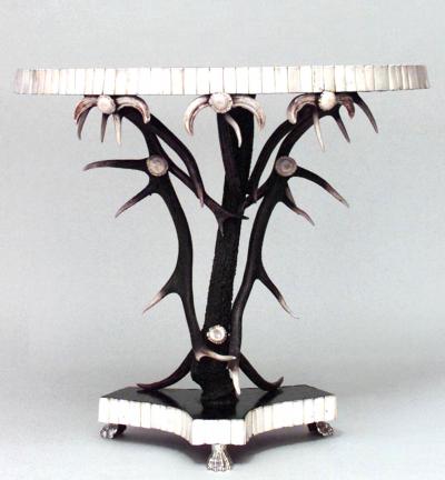 Rustic Continental Ebonized Antler Console Table