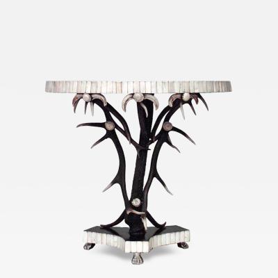 Rustic Continental Ebonized Antler Console Table