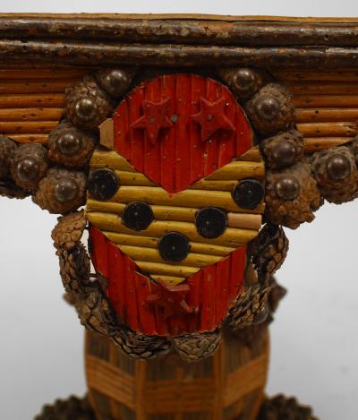 Rustic Continental French Slat Twig Design Pedestal Base Center Table