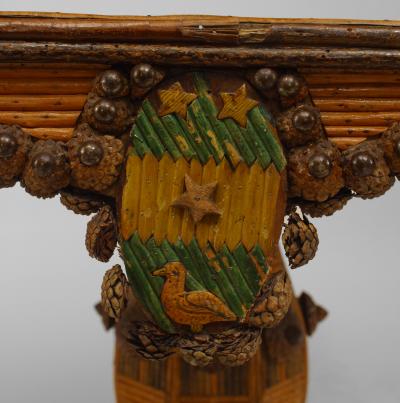 Rustic Continental French Slat Twig Design Pedestal Base Center Table