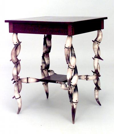 Rustic Continental Steer Horn End Table