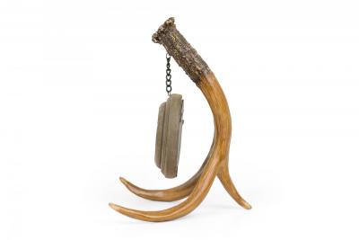 Rustic Continental Style Faux Antler and Brass Table Clock