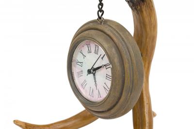 Rustic Continental Style Faux Antler and Brass Table Clock