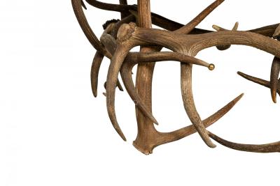 Rustic Continental Style Green Leather and Faux Antler Three Seat Settee