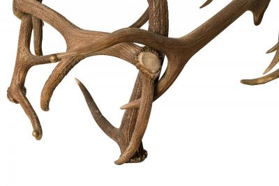 Rustic Continental Style Green Leather and Faux Antler Three Seat Settee