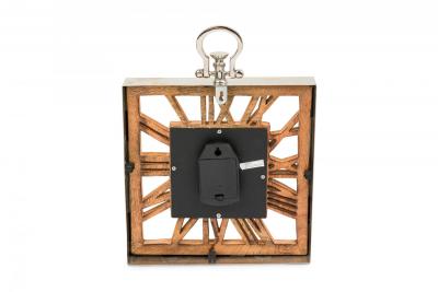 Rustic Continental Style Wooden Square Wall or Table Clock with Glass Inset