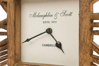 Rustic Continental Style Wooden Square Wall or Table Clock with Glass Inset